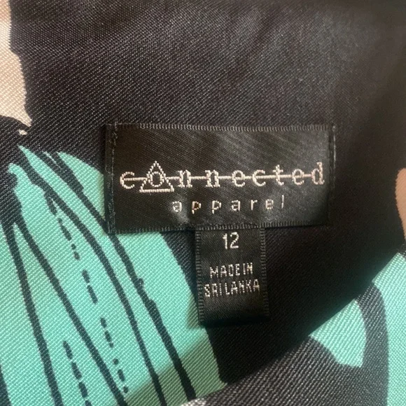 Connected Apparel A-line Black White Teal Floral Knee length, sleeveless Size 12 - Picture 3 of 5